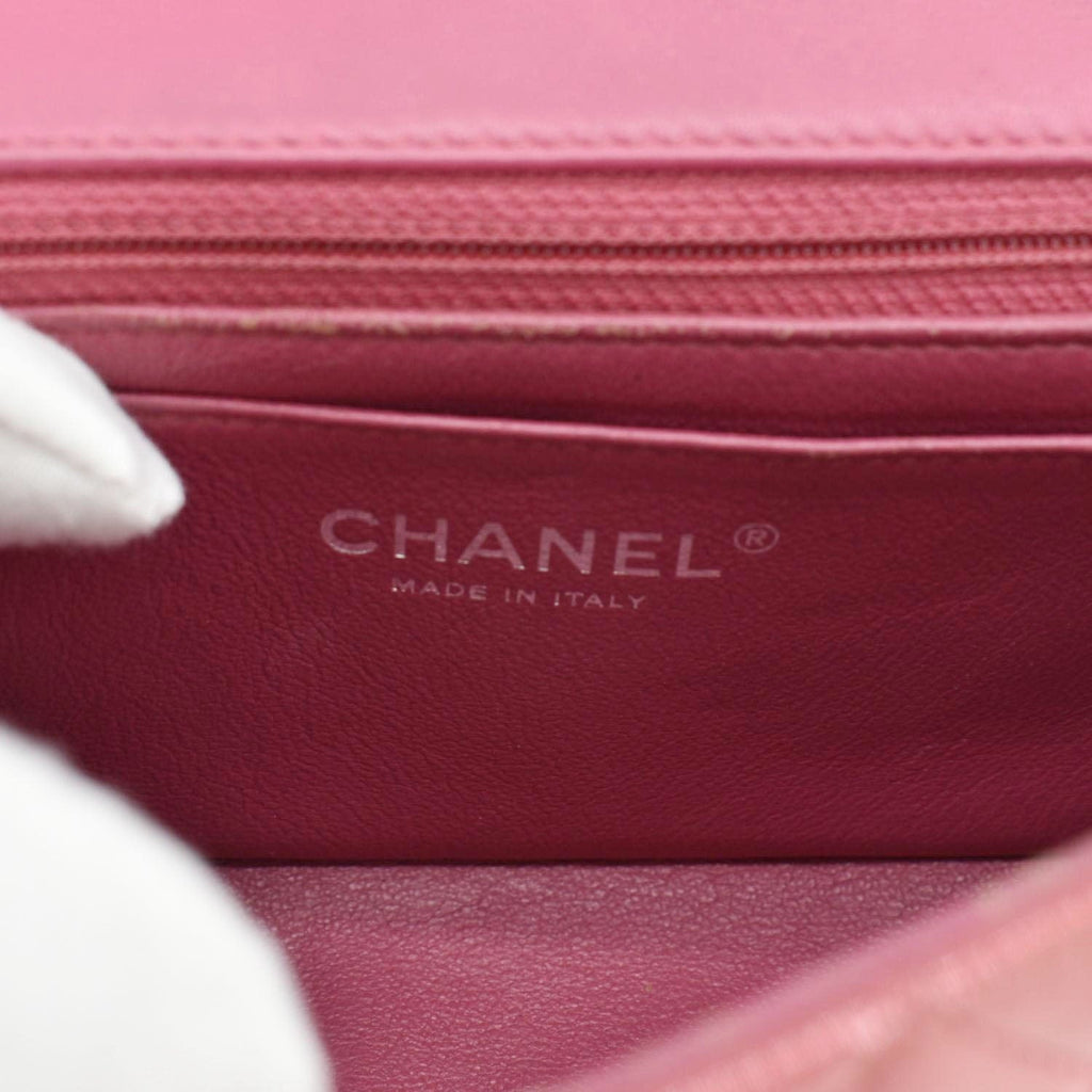 Chanel CC Mini Rectangular Flap Quilted Patent Leather Crossbody Bag Red