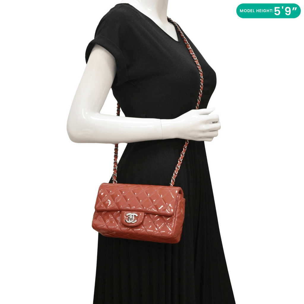 Chanel CC Mini Rectangular Flap Quilted Patent Leather Crossbody Bag Red