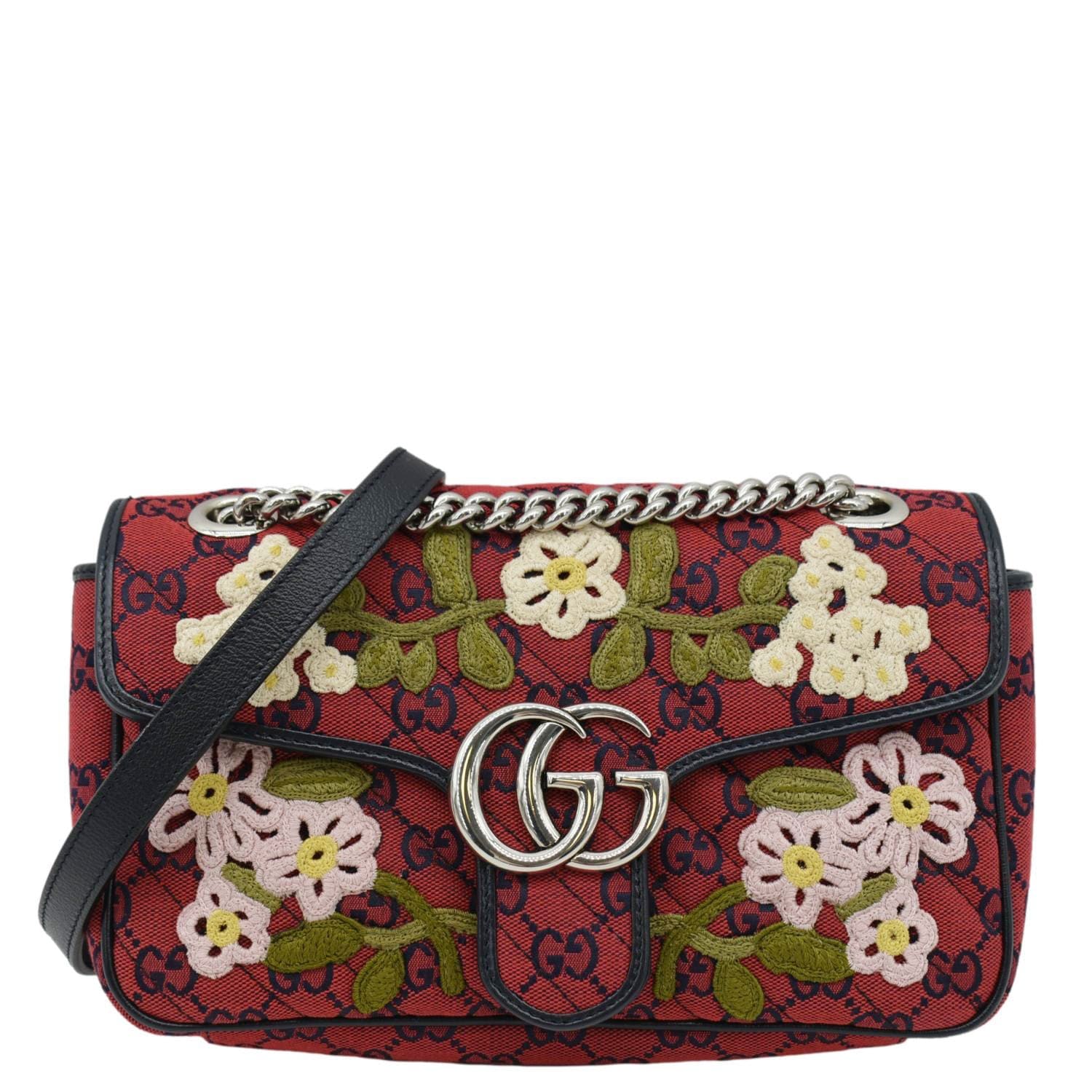 GUCCI Gucci Marmont Small Floral Embroidered Canvas Crossbody Bag Red 443497