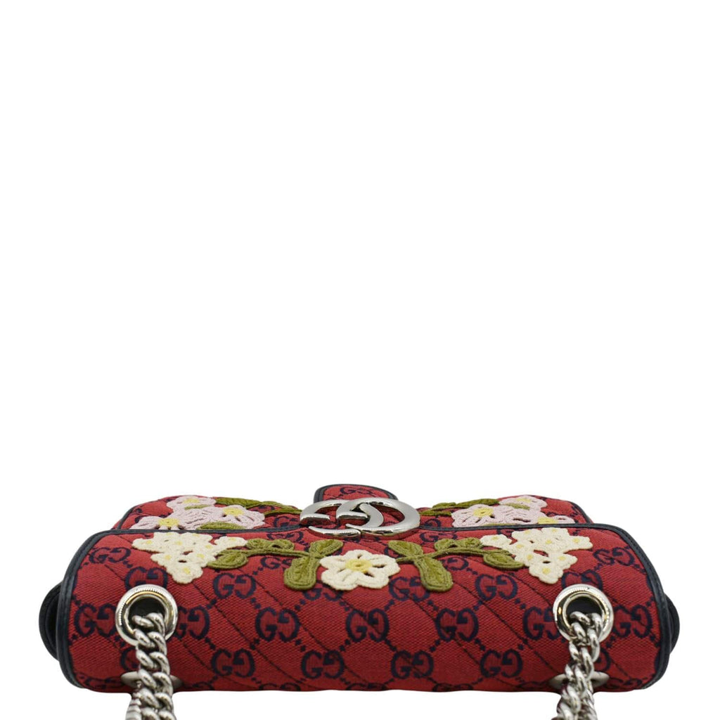 GUCCI Gucci Marmont Small Floral Embroidered Canvas Crossbody Bag Red 443497