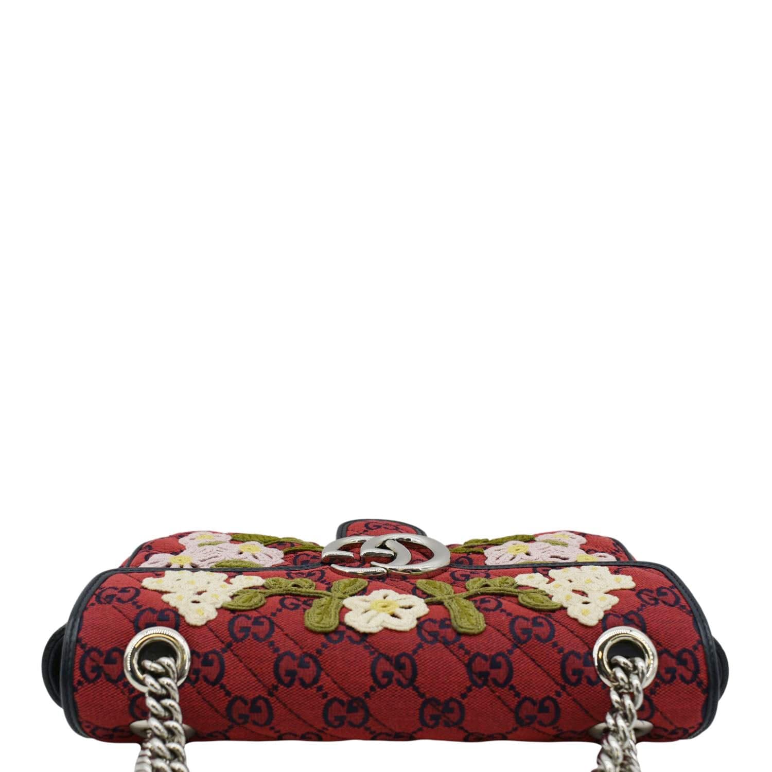 GUCCI Gucci Marmont Small Floral Embroidered Canvas Crossbody Bag Red 443497