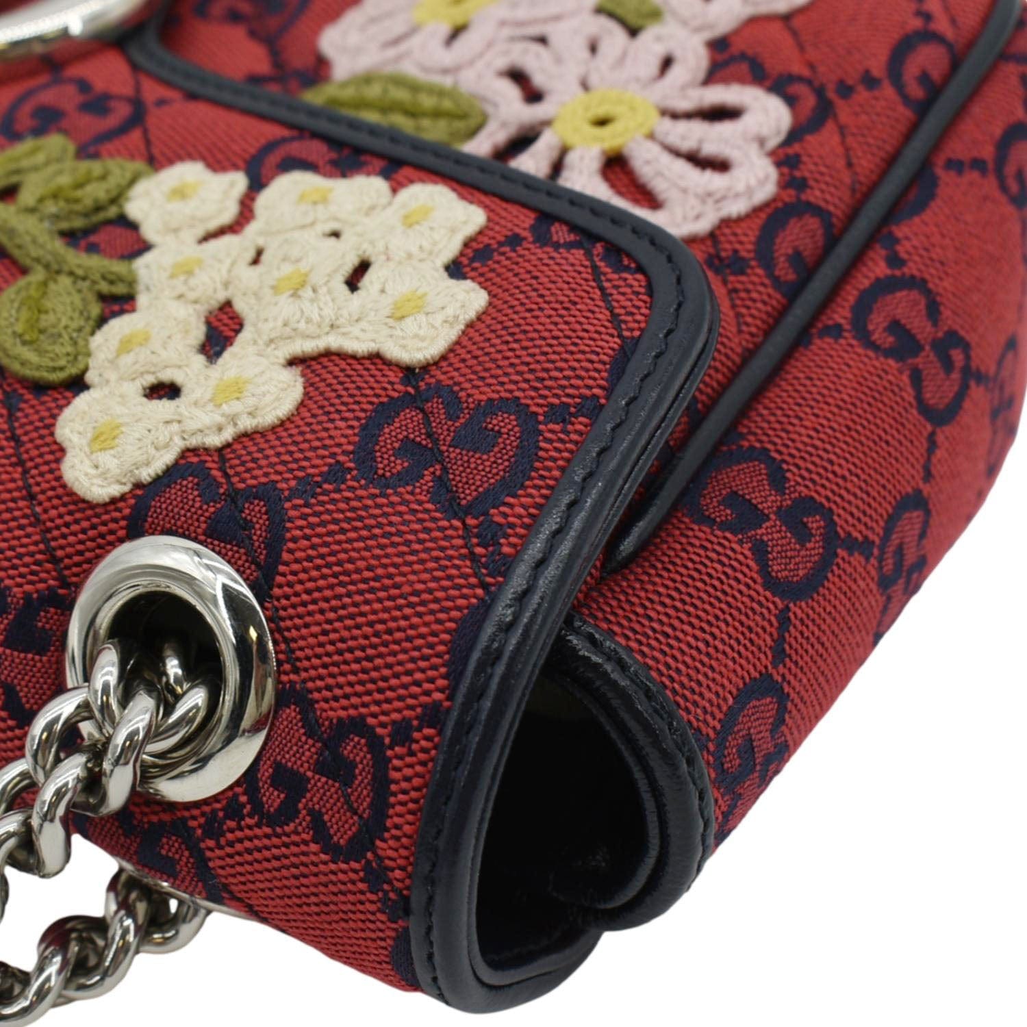 GUCCI Gucci Marmont Small Floral Embroidered Canvas Crossbody Bag Red 443497