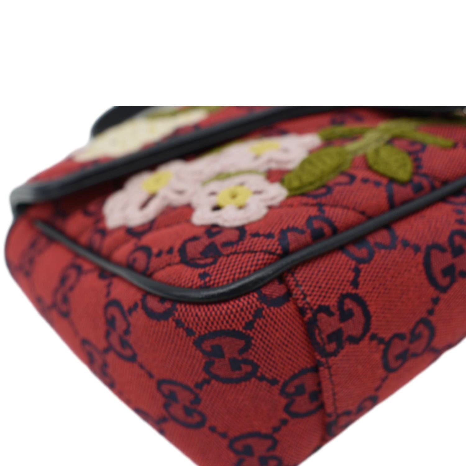 GUCCI Gucci Marmont Small Floral Embroidered Canvas Crossbody Bag Red 443497
