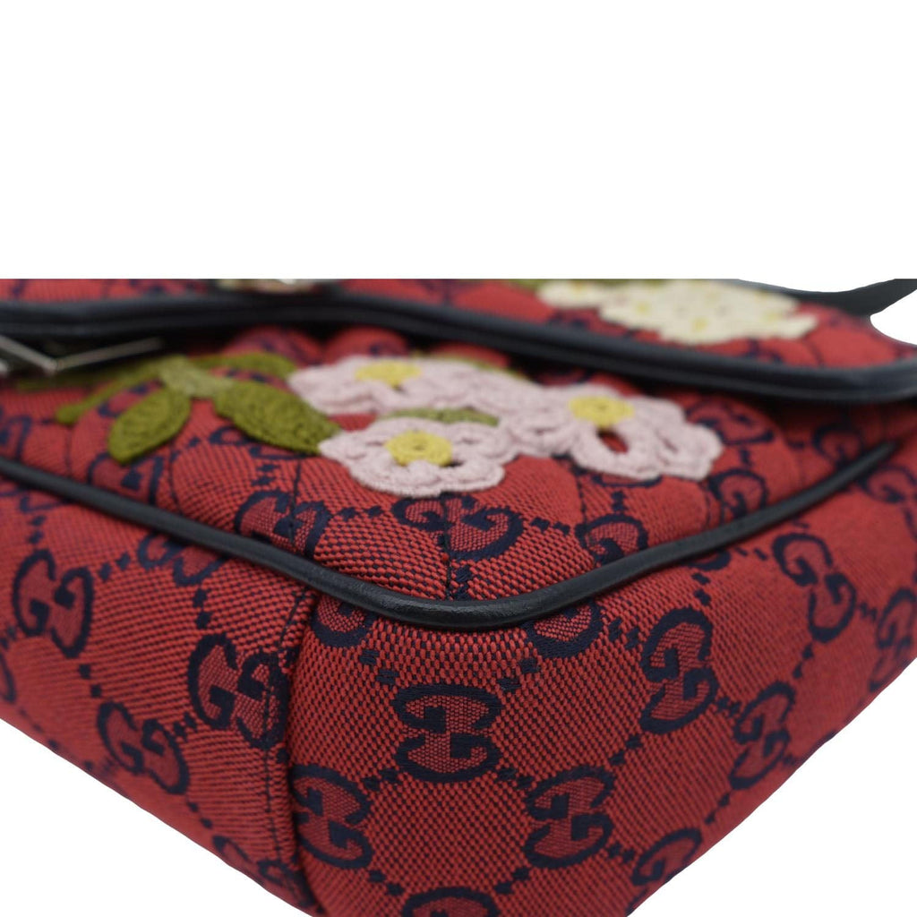 GUCCI Gucci Marmont Small Floral Embroidered Canvas Crossbody Bag Red 443497