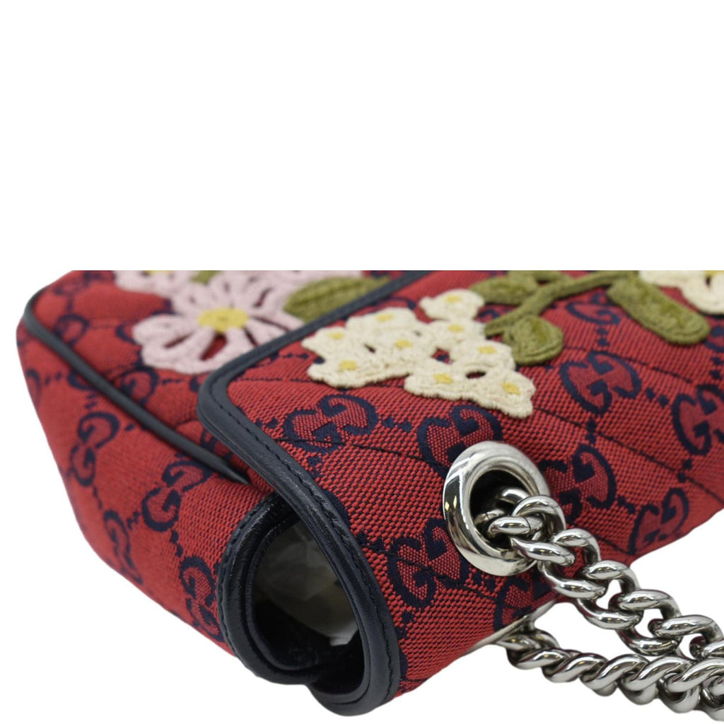 GUCCI Gucci Marmont Small Floral Embroidered Canvas Crossbody Bag Red 443497