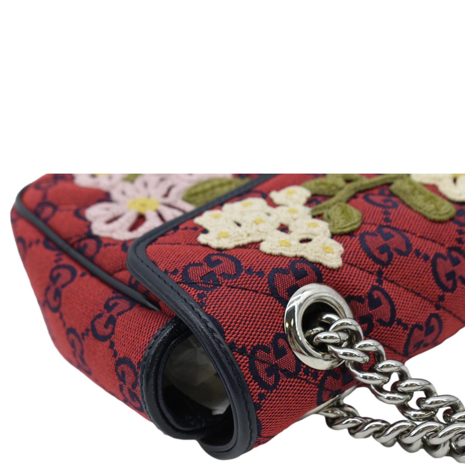 GUCCI Gucci Marmont Small Floral Embroidered Canvas Crossbody Bag Red 443497