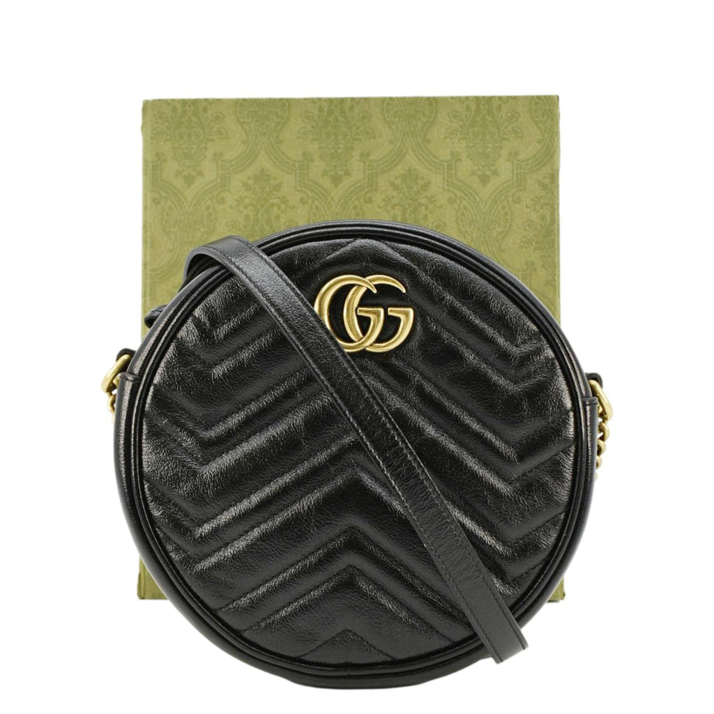 GUCCI Gucci Marmont Mini Round Leather Crossbody Bag Black 550154