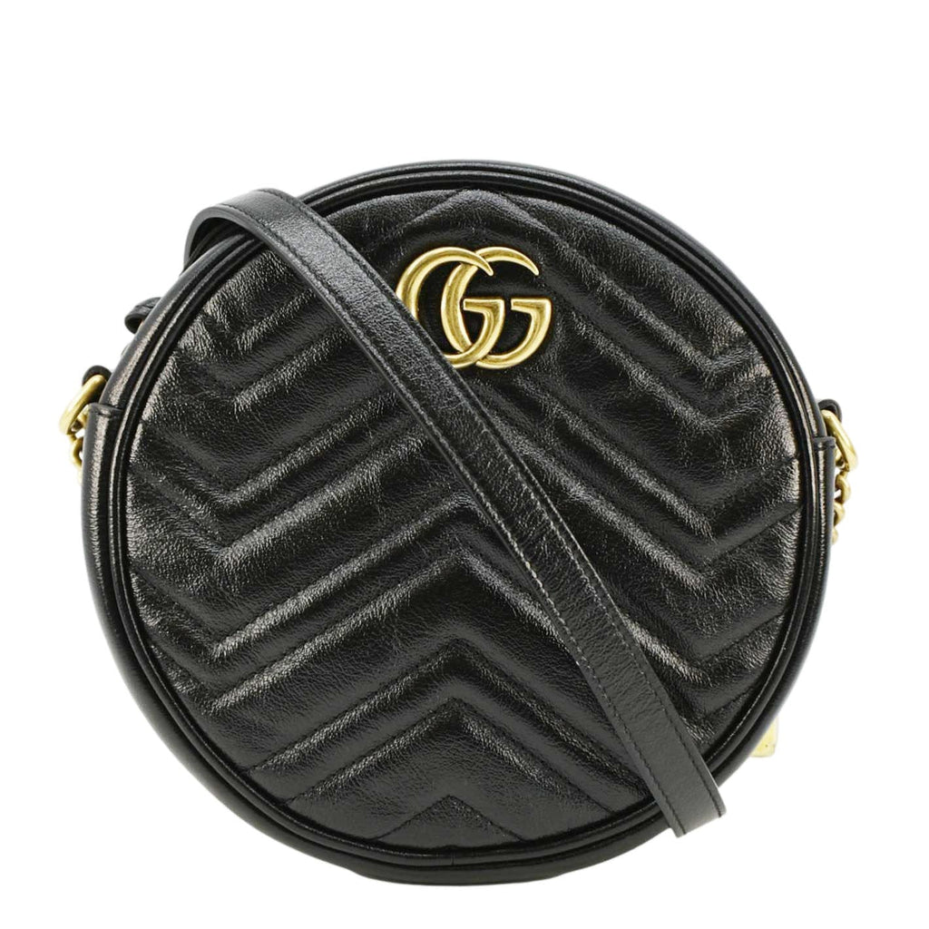 GUCCI Gucci Marmont Mini Round Leather Crossbody Bag Black 550154
