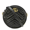 GUCCI Gucci Marmont Mini Round Leather Crossbody Bag Black 550154
