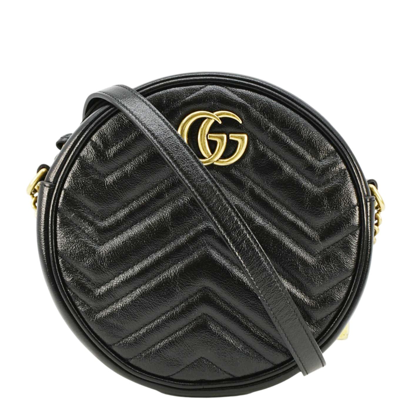 GUCCI Gucci Marmont Mini Round Leather Crossbody Bag Black 550154