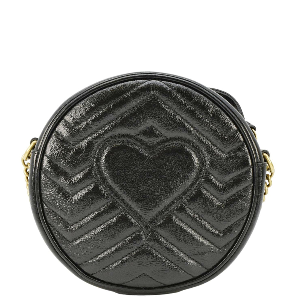 GUCCI Gucci Marmont Mini Round Leather Crossbody Bag Black 550154