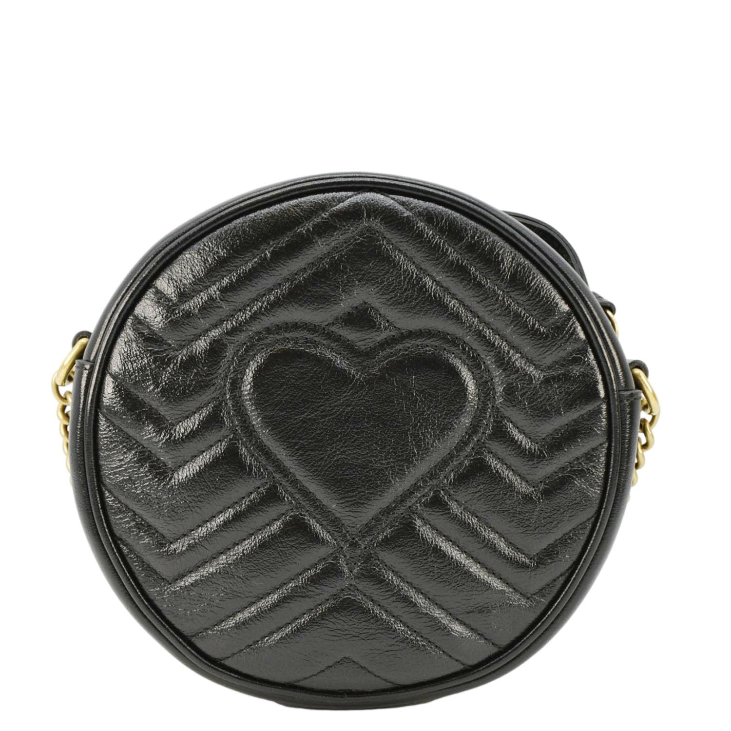 GUCCI Gucci Marmont Mini Round Leather Crossbody Bag Black 550154