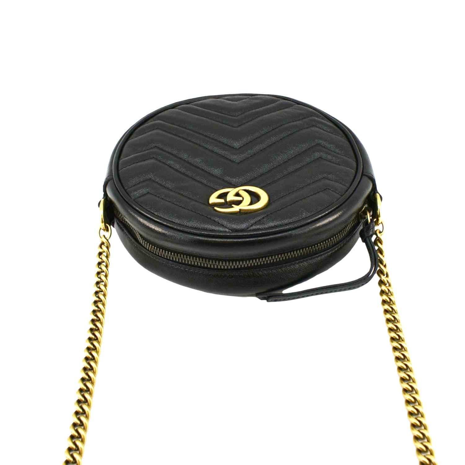 GUCCI Gucci Marmont Mini Round Leather Crossbody Bag Black 550154