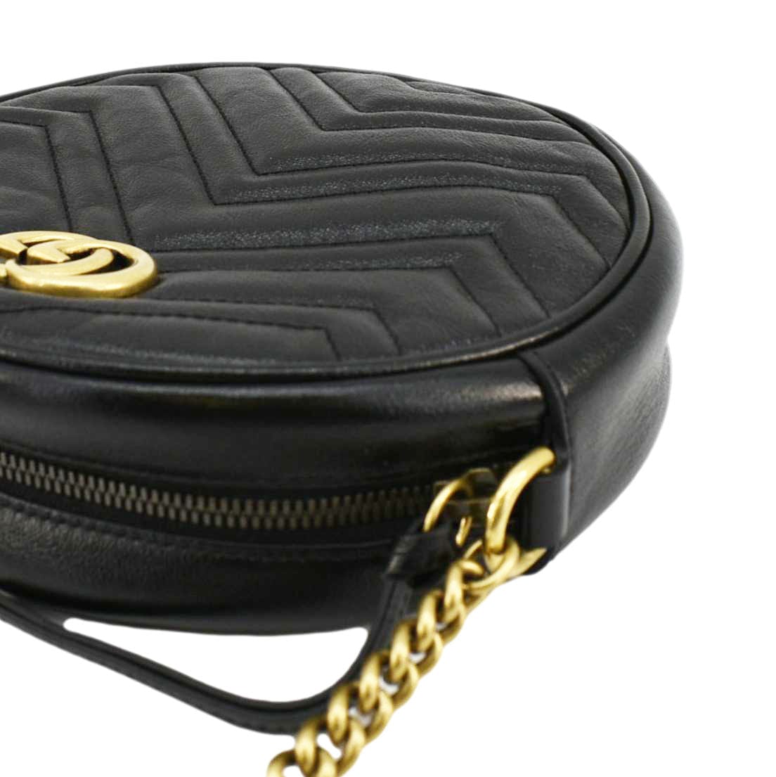 GUCCI Gucci Marmont Mini Round Leather Crossbody Bag Black 550154