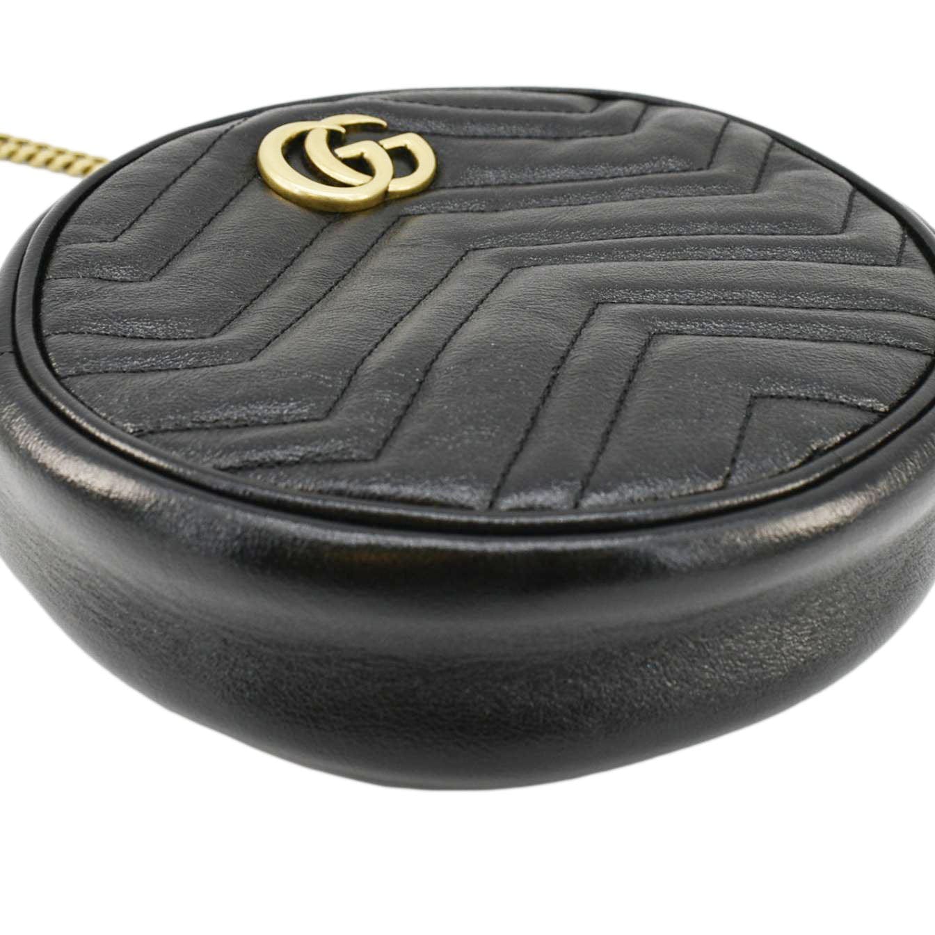 GUCCI Gucci Marmont Mini Round Leather Crossbody Bag Black 550154