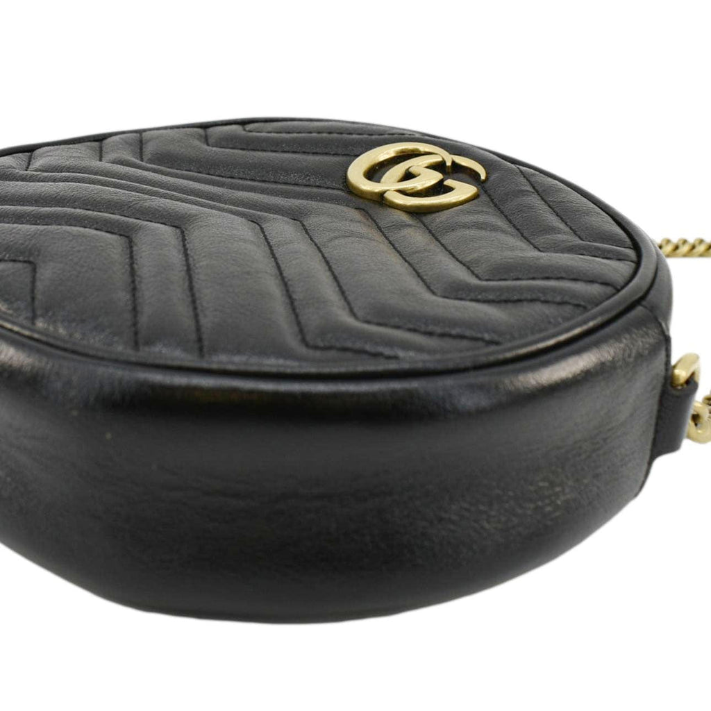 GUCCI Gucci Marmont Mini Round Leather Crossbody Bag Black 550154
