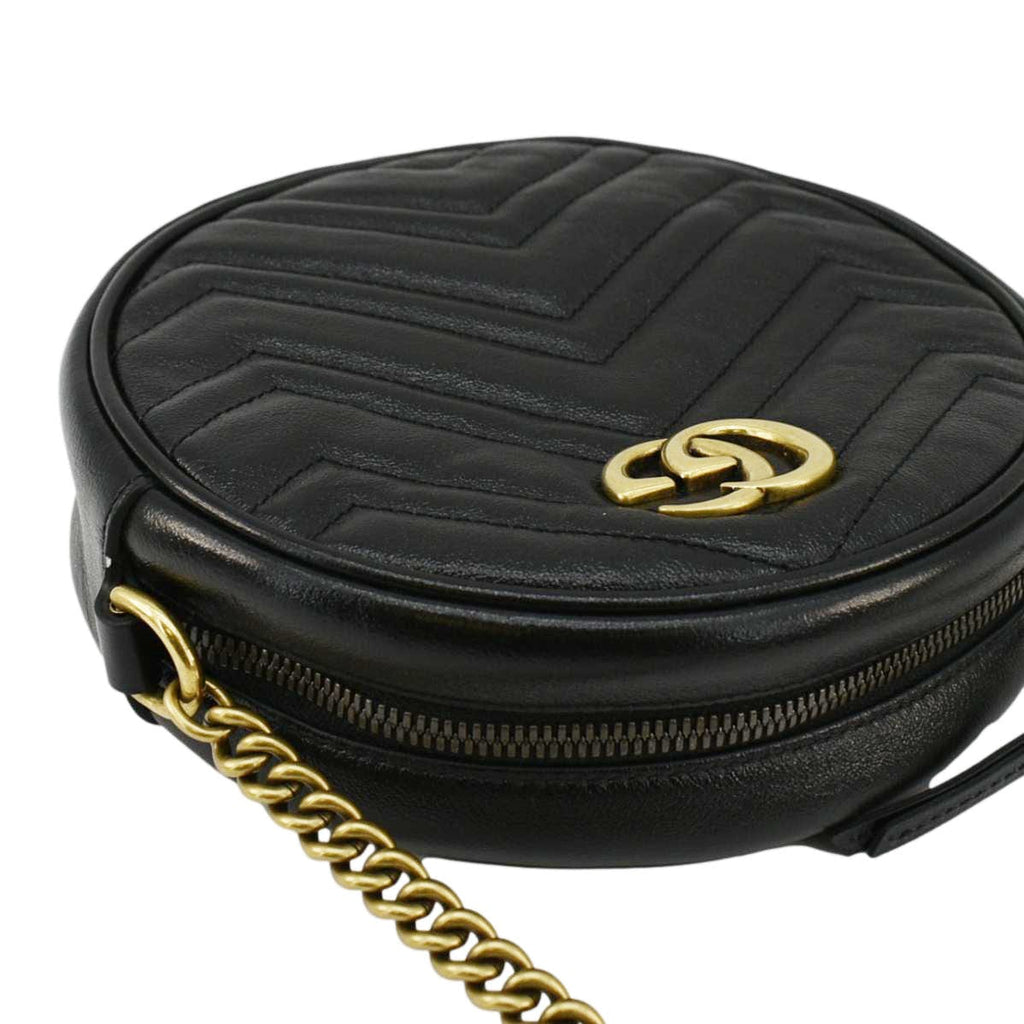 GUCCI Gucci Marmont Mini Round Leather Crossbody Bag Black 550154