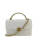 Chanel Top Handle Flap Quilted Leather Shoulder Bag White