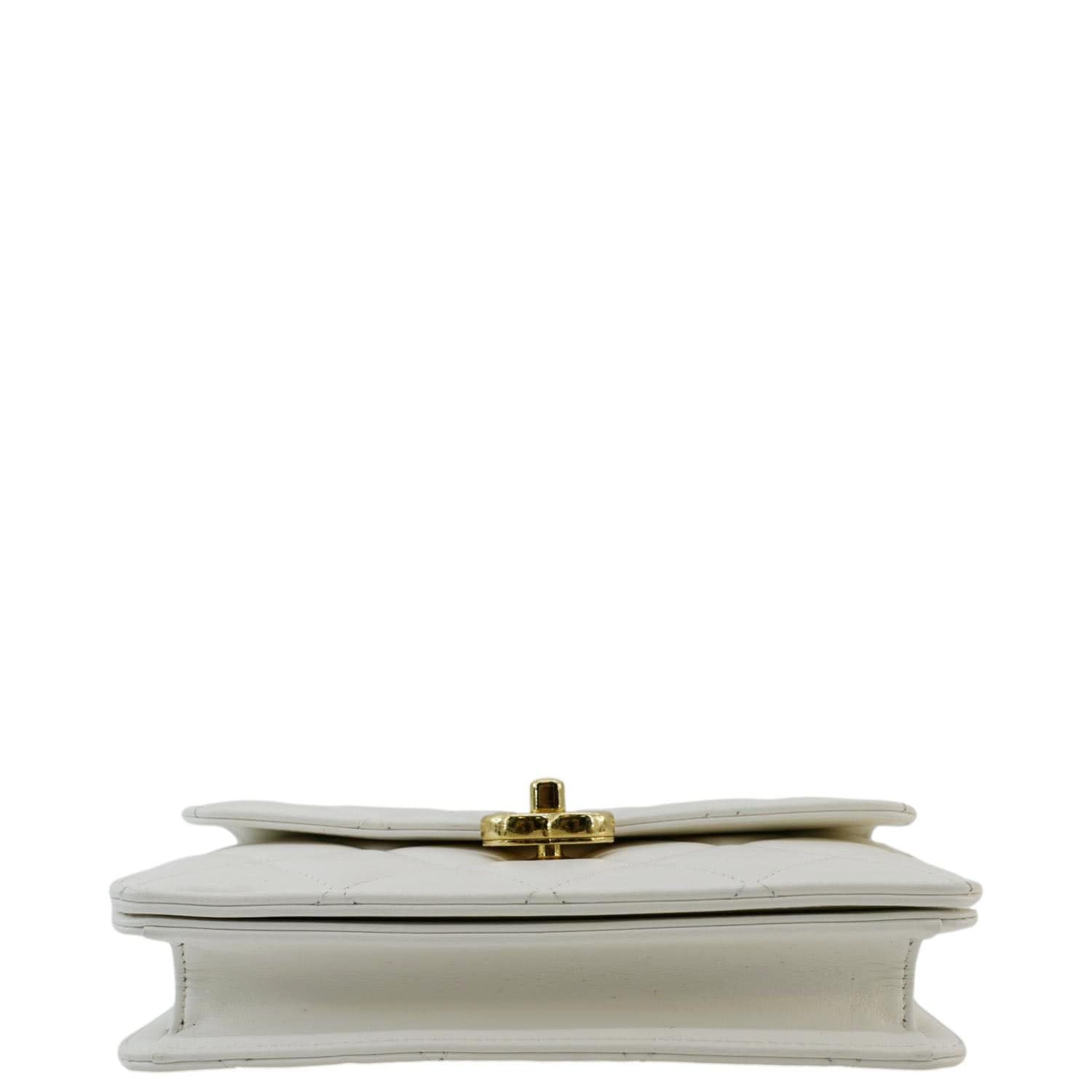 Chanel Top Handle Flap Quilted Leather Shoulder Bag White