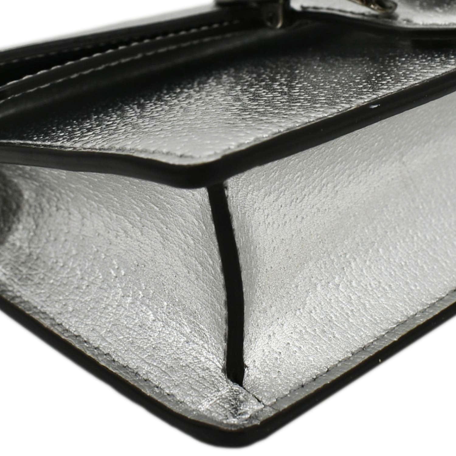 GUCCI Dionysus Super Mini Metallic Leather Crossbody Bag Silver 476432