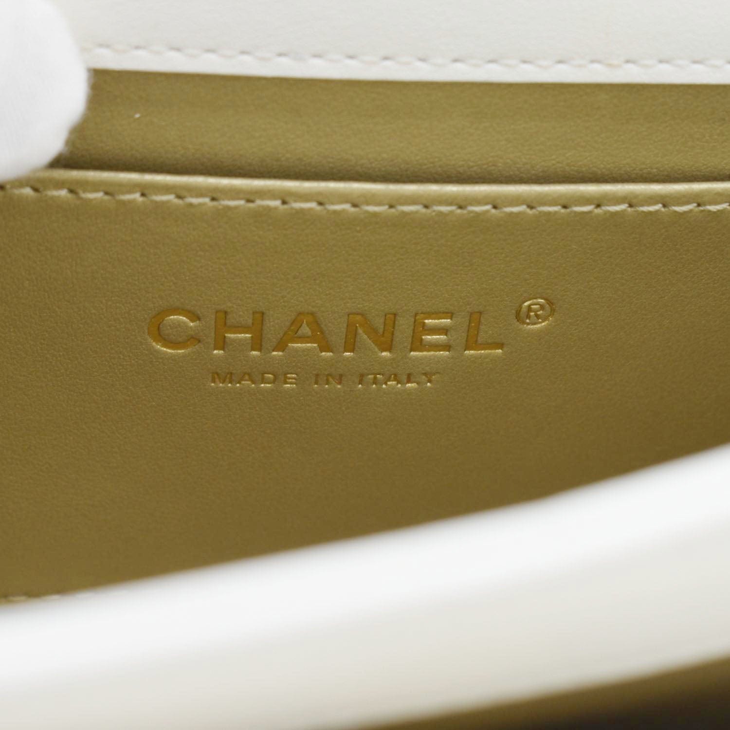 Chanel Top Handle Flap Quilted Leather Shoulder Bag White