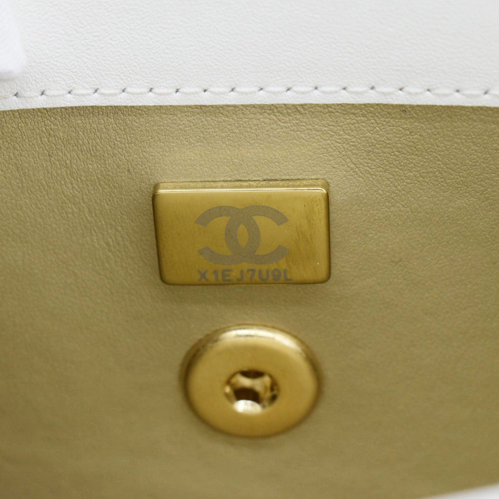 Chanel Top Handle Flap Quilted Leather Shoulder Bag White