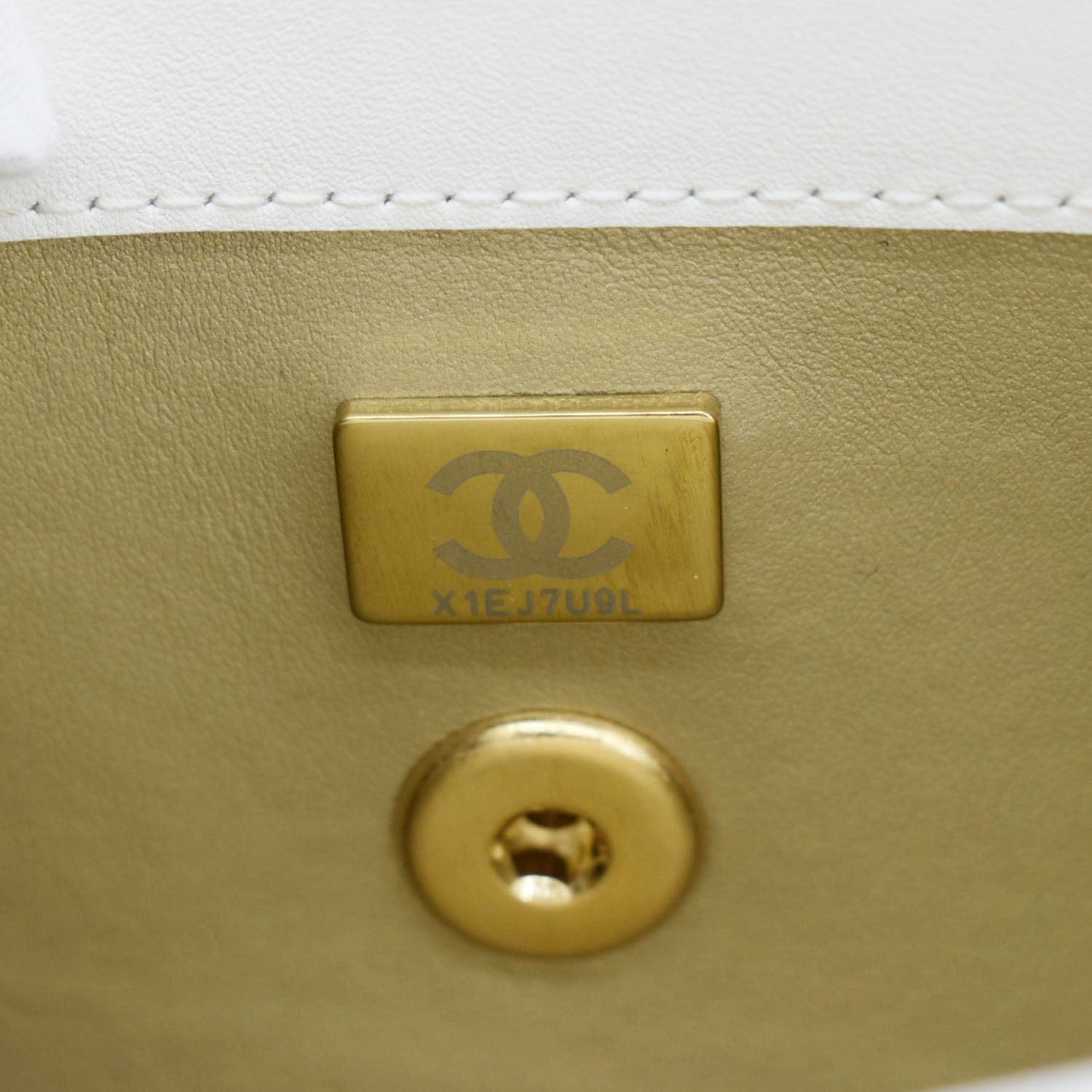 Chanel Top Handle Flap Quilted Leather Shoulder Bag White