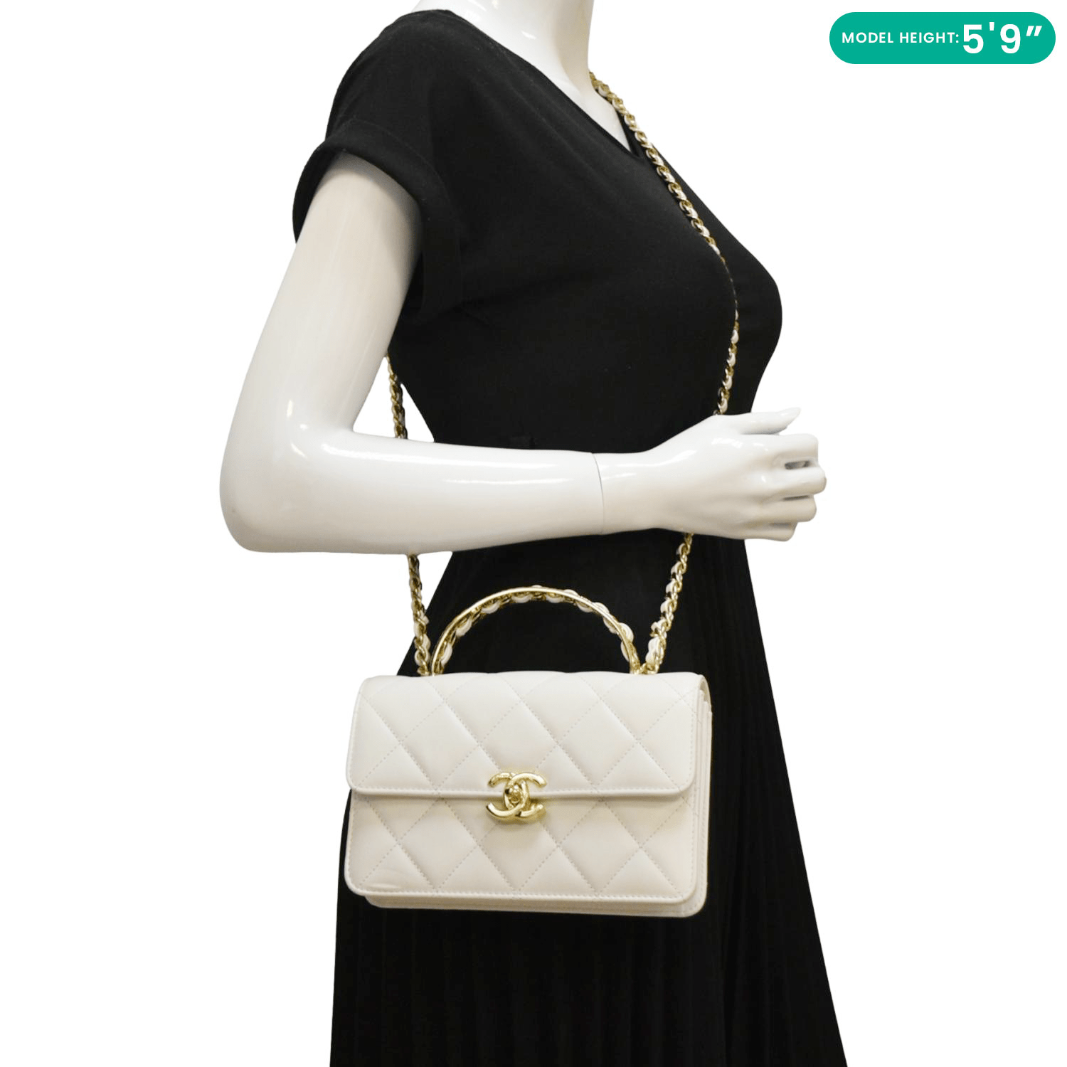 Chanel Top Handle Flap Quilted Leather Shoulder Bag White