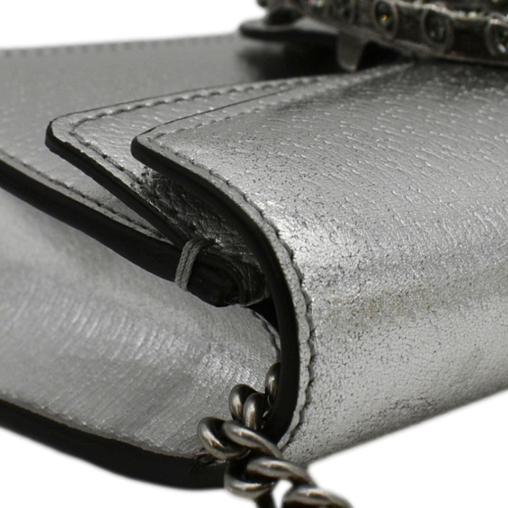 GUCCI Dionysus Super Mini Metallic Leather Crossbody Bag Silver 476432