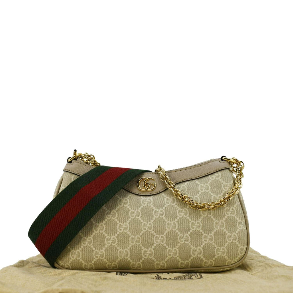 GUCCI Ophidia Web Small Gucci Supreme Canvas Shoulder Bag Beige 735132