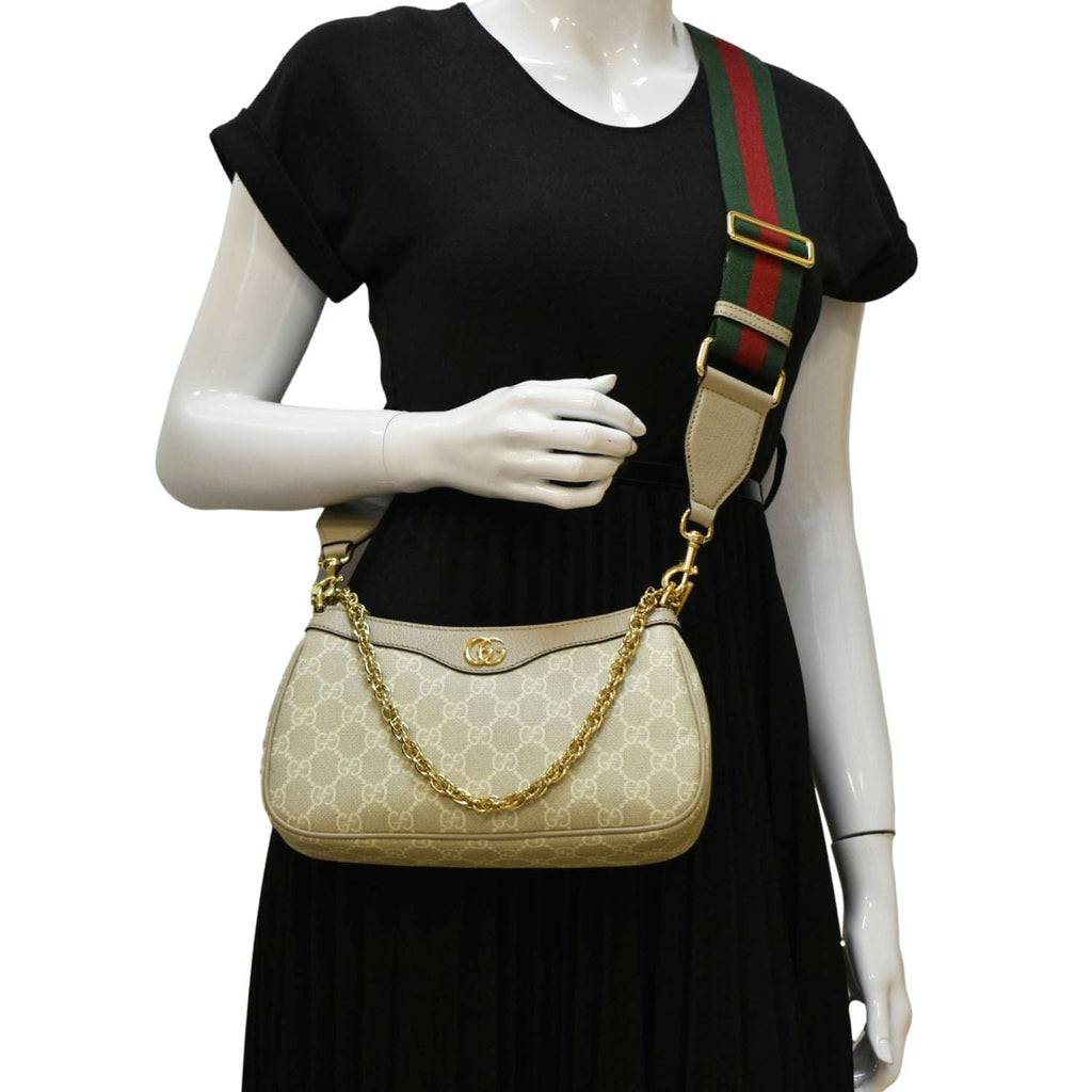 GUCCI Ophidia Web Small Gucci Supreme Canvas Shoulder Bag Beige 735132