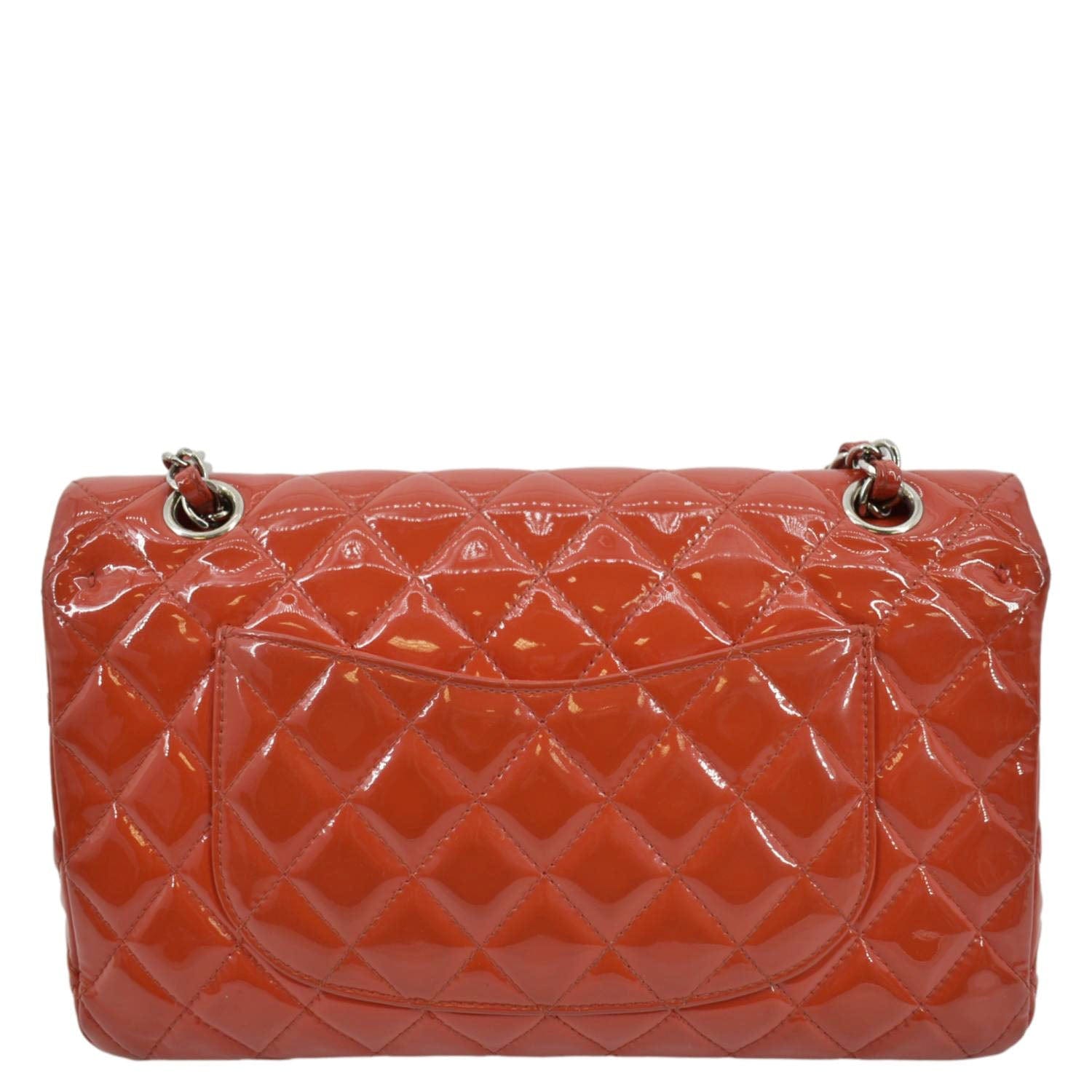 Chanel Classic Double Flap Quilted Patent Leather Shoulder Bag Red