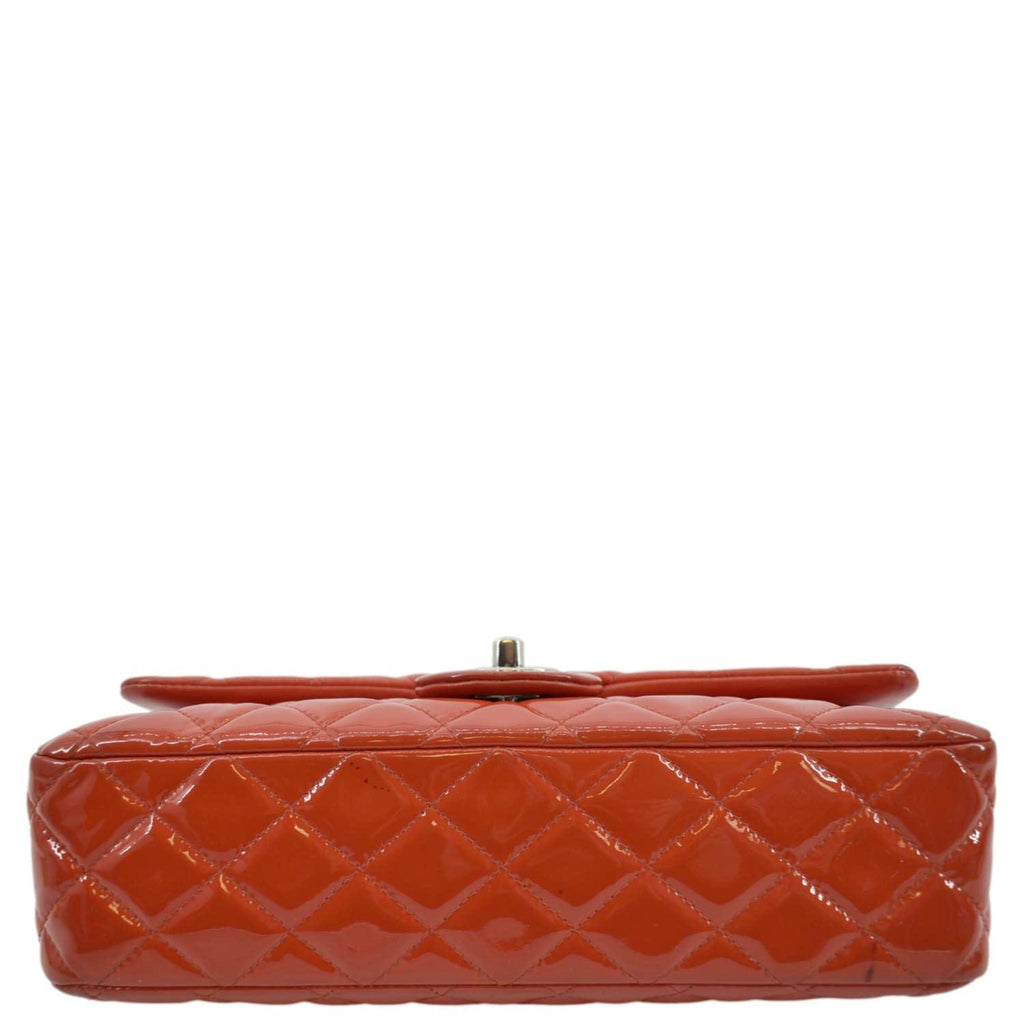 Chanel Classic Double Flap Quilted Patent Leather Shoulder Bag Red