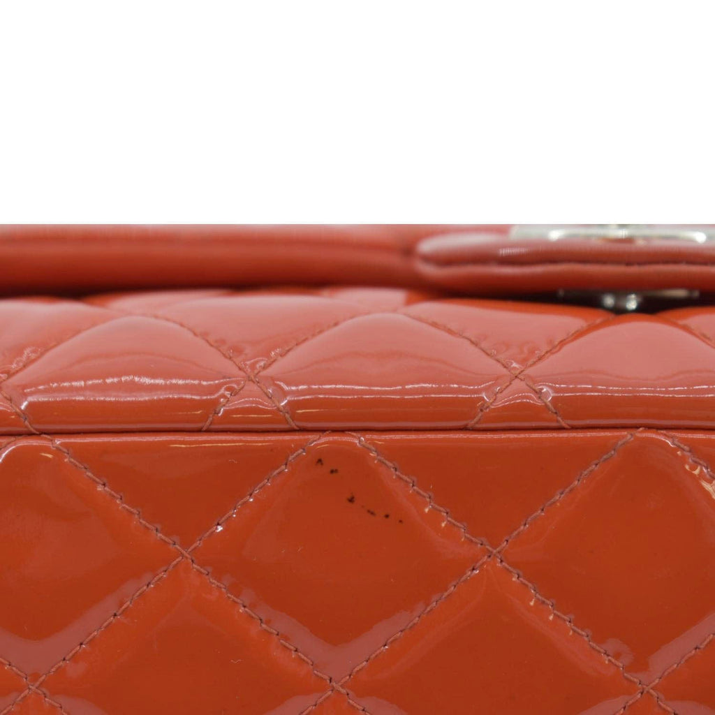 Chanel Classic Double Flap Quilted Patent Leather Shoulder Bag Red
