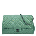 Chanel Flap Quilted Patent Leather Shoulder Bag Green