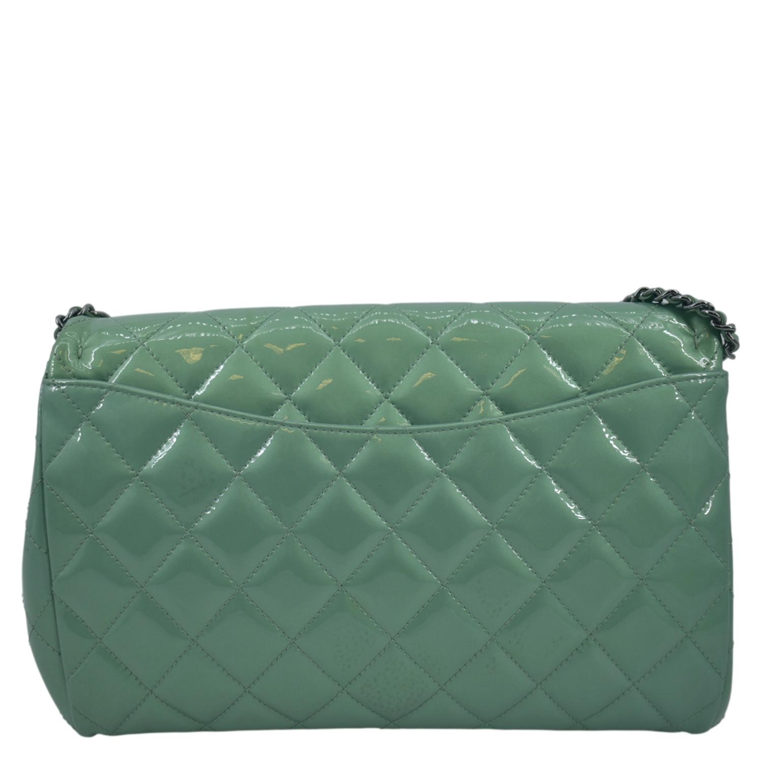Chanel Flap Quilted Patent Leather Shoulder Bag Green