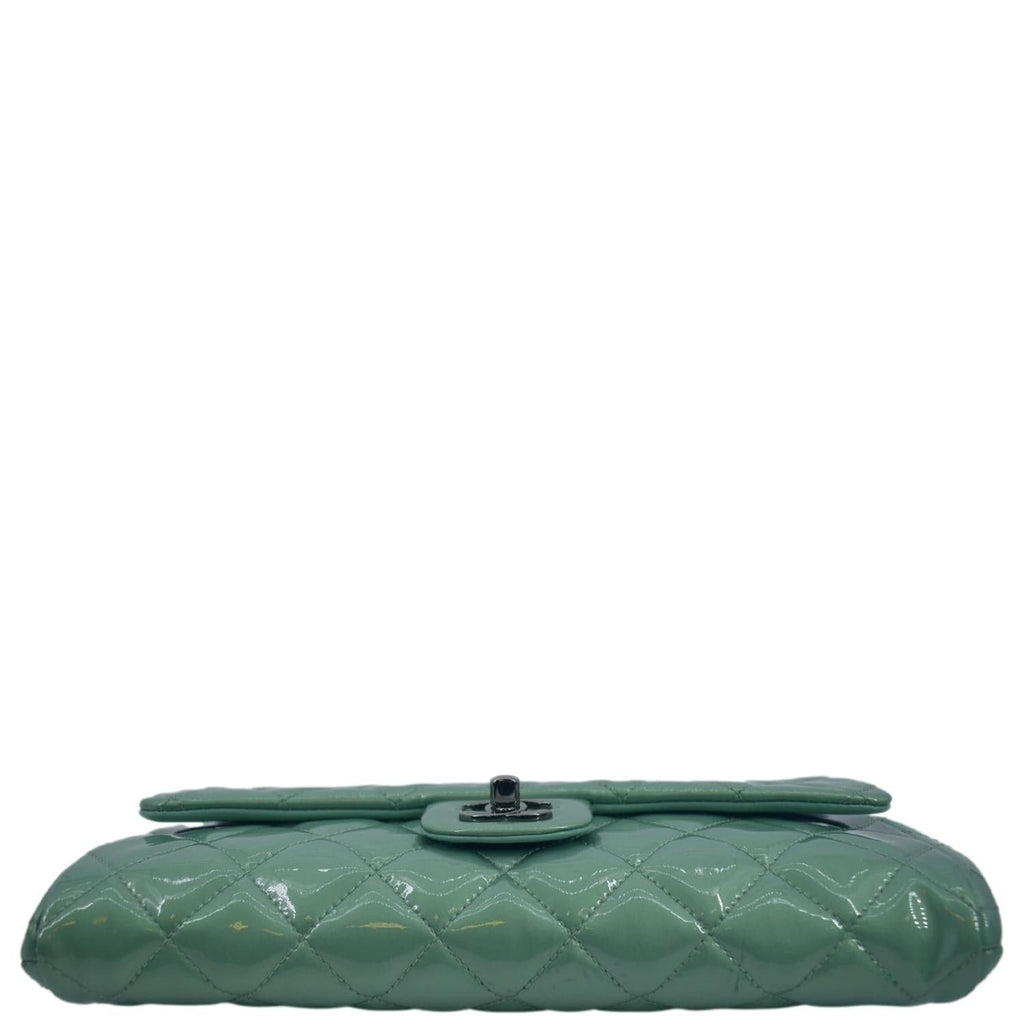 Chanel Flap Quilted Patent Leather Shoulder Bag Green