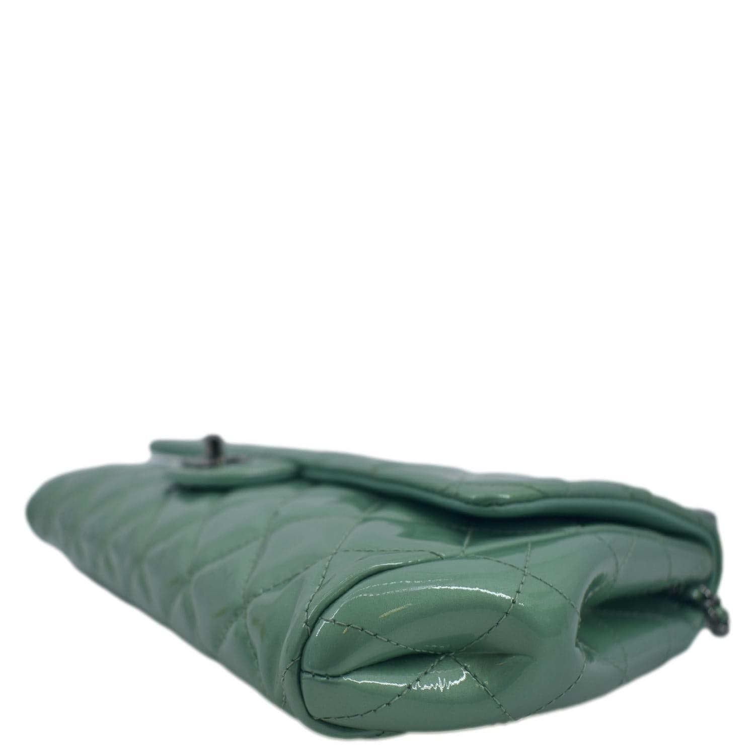 Chanel Flap Quilted Patent Leather Shoulder Bag Green