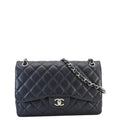 Chanel Classic Jumbo Double Flap Quilted Caviar Leather Shoulder Bag Navy Blue