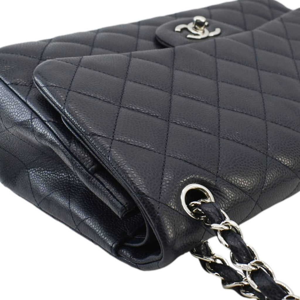 Chanel Classic Jumbo Double Flap Quilted Caviar Leather Shoulder Bag Navy Blue