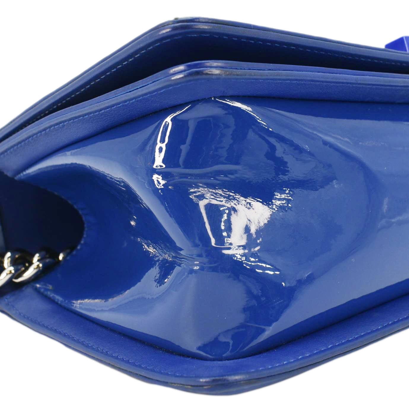 Chanel Boy Flap Medium Plexiglass Patent Leather Crossbody Bag Blue