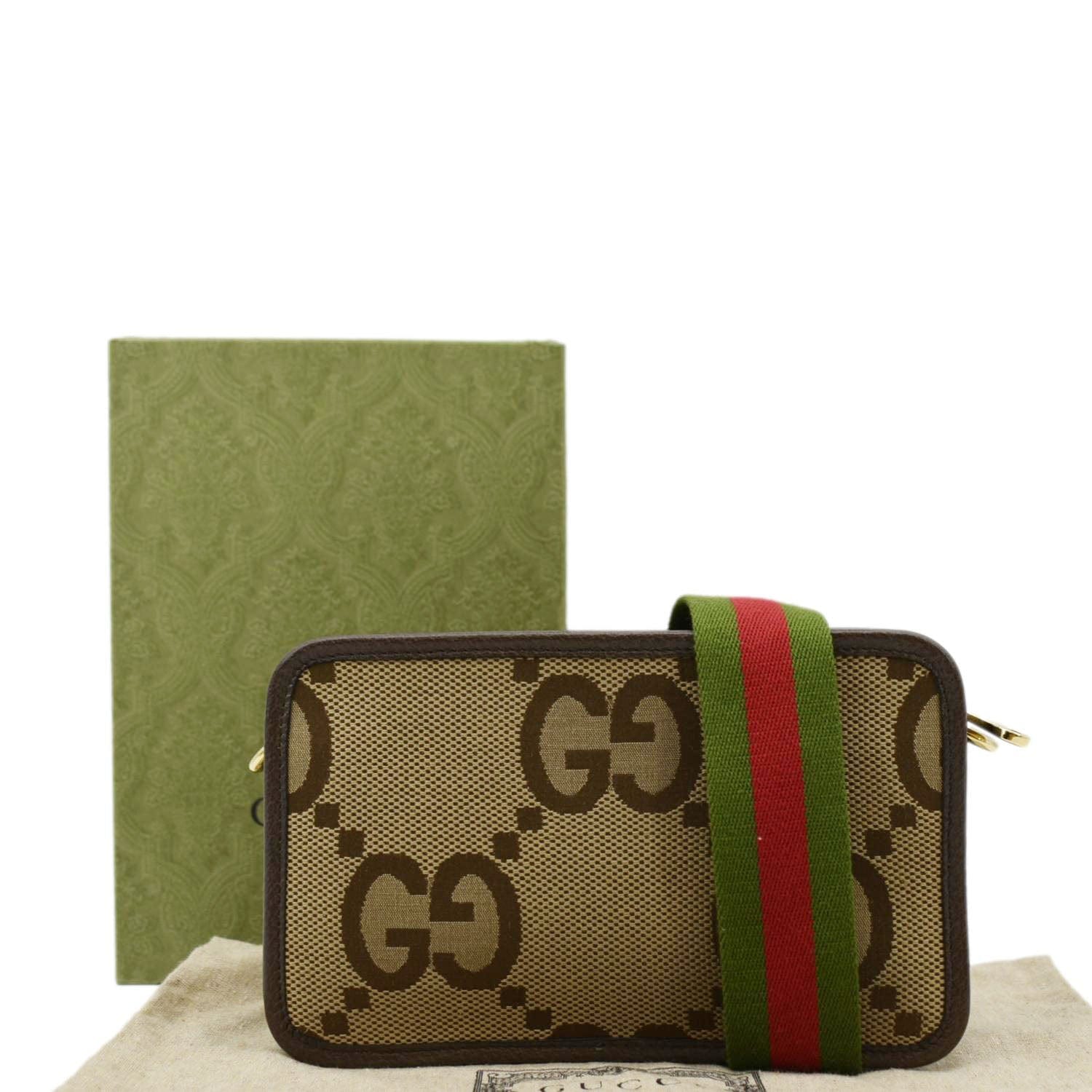 GUCCI Mini Jumbo Gucci Canvas Crossbody Bag Beige 696075