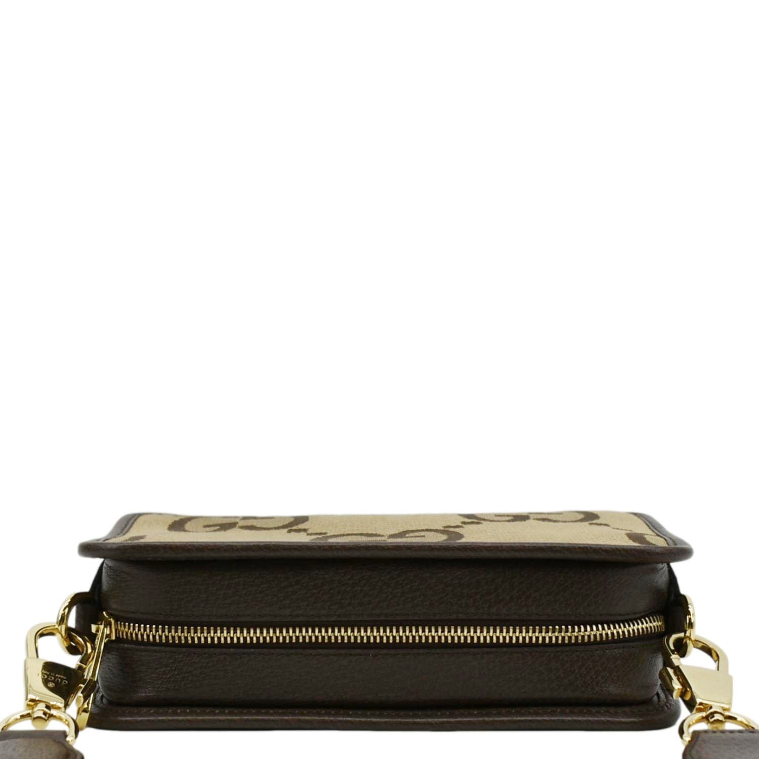 GUCCI Mini Jumbo Gucci Canvas Crossbody Bag Beige 696075