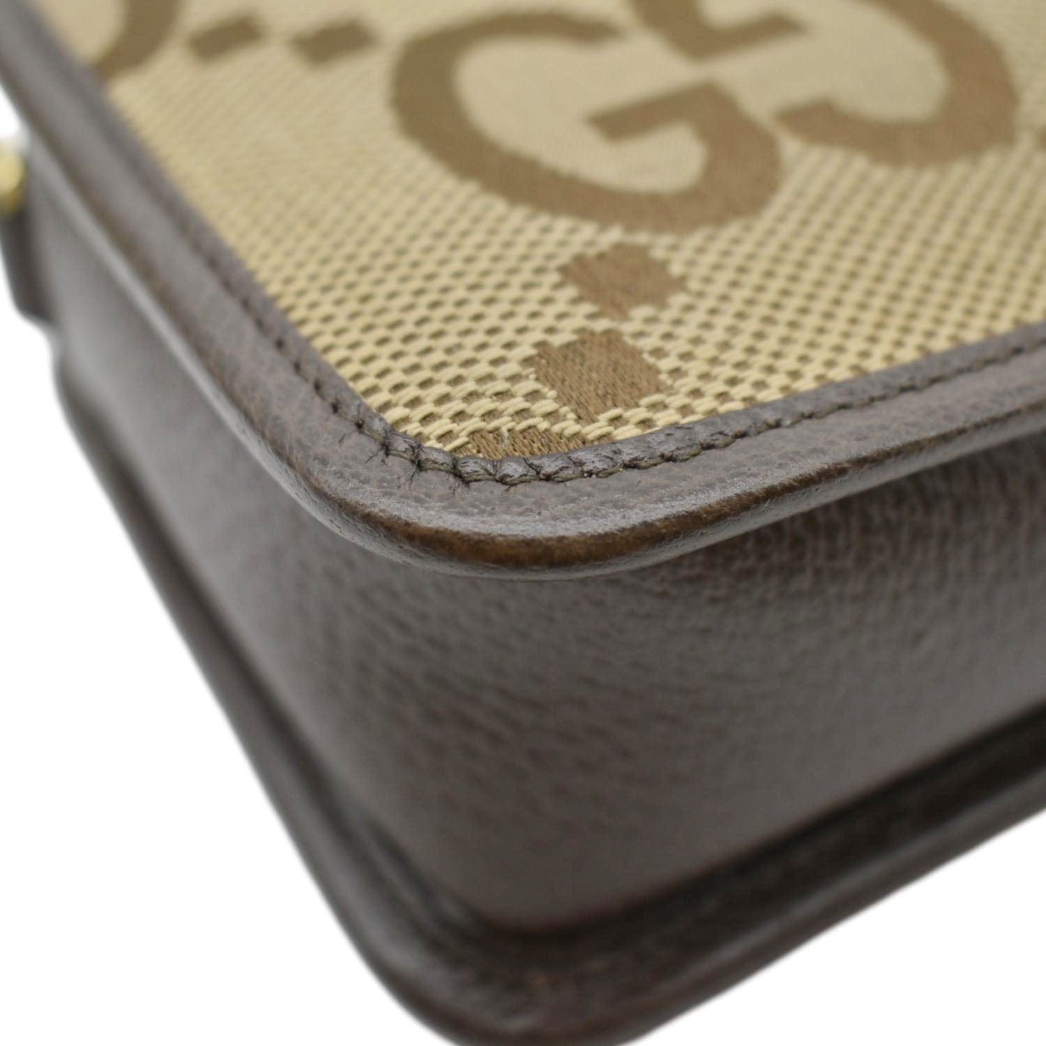 GUCCI Mini Jumbo Gucci Canvas Crossbody Bag Beige 696075