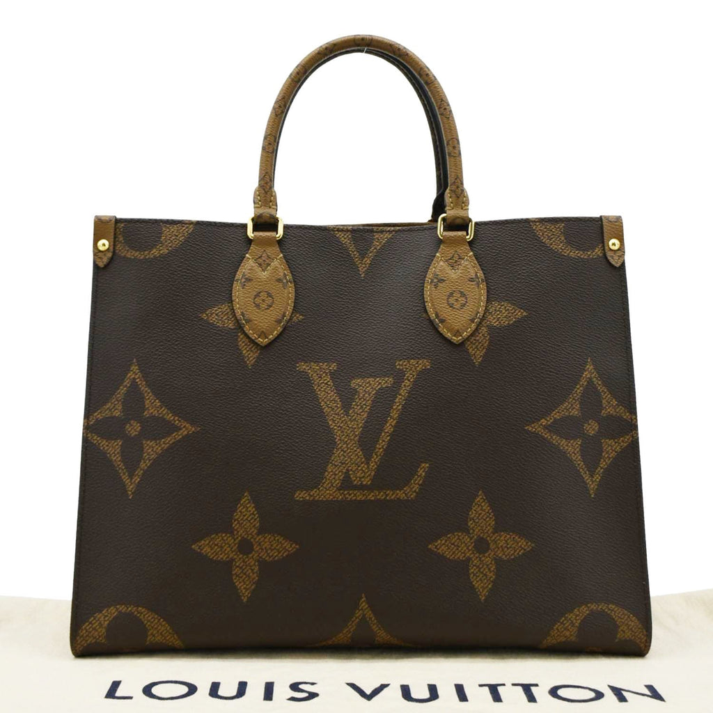 LOUIS VUITTON Onthego MM Giant Monogram Reverse Canvas Tote Bag Brown