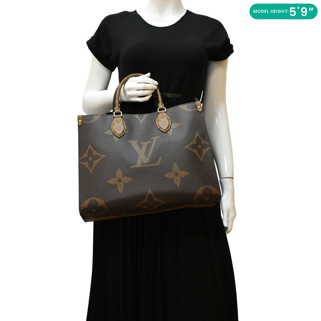 LOUIS VUITTON Onthego MM Giant Monogram Reverse Canvas Tote Bag Brown