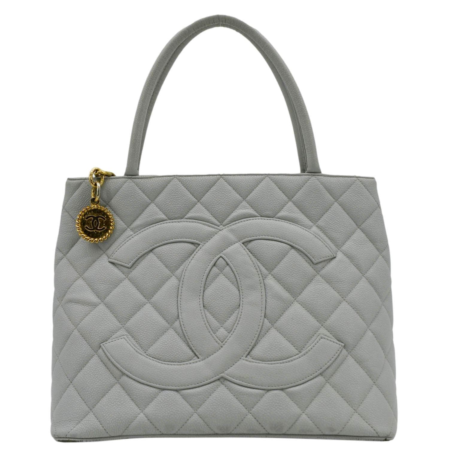 Chanel Medallion Quilted Caviar Leather Tote Bag Light Blue