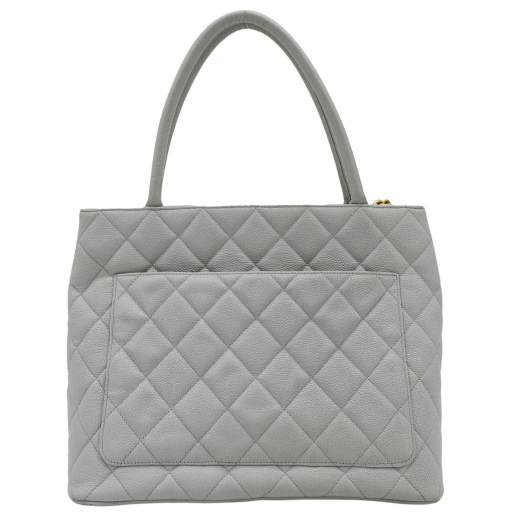 Chanel Medallion Quilted Caviar Leather Tote Bag Light Blue