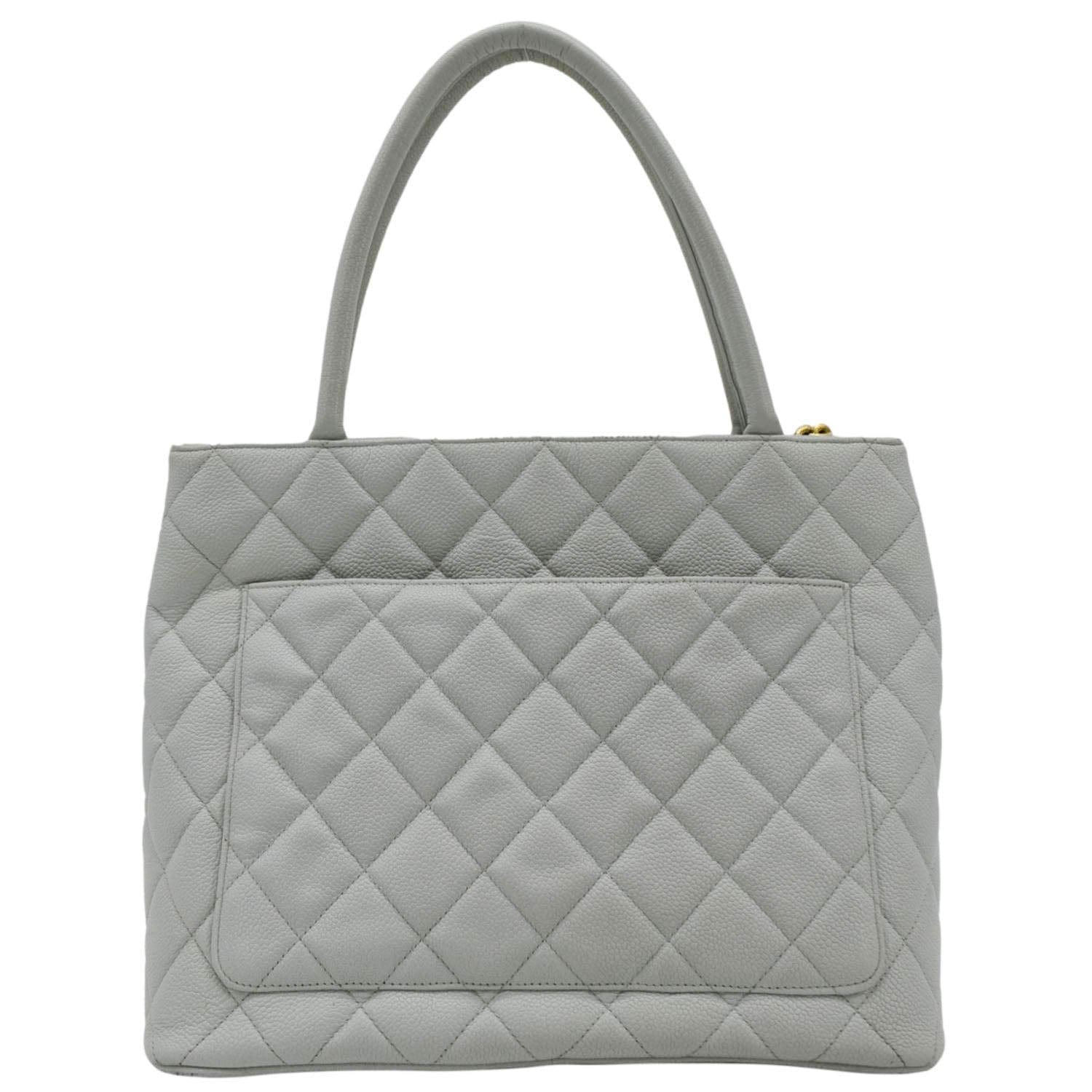 Chanel Medallion Quilted Caviar Leather Tote Bag Light Blue