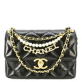 Chanel CC Pearl Quilted Leather Chain Crossbody Bag Black